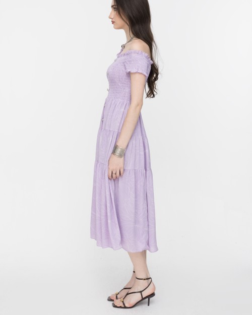 SIXDO Floral Off-Shoulder Midi Chiffon Dress